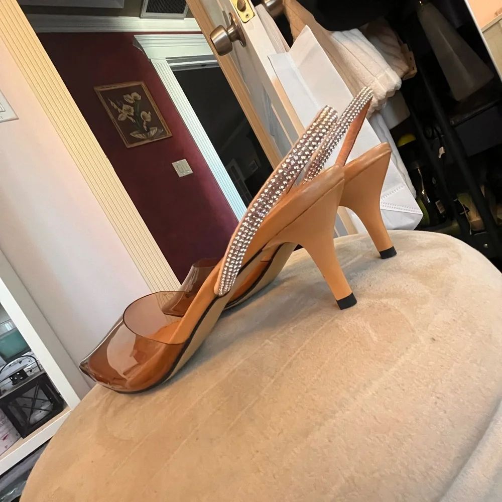 Brown transparent Zara heels with diamond sling back - Picture 5 of 6